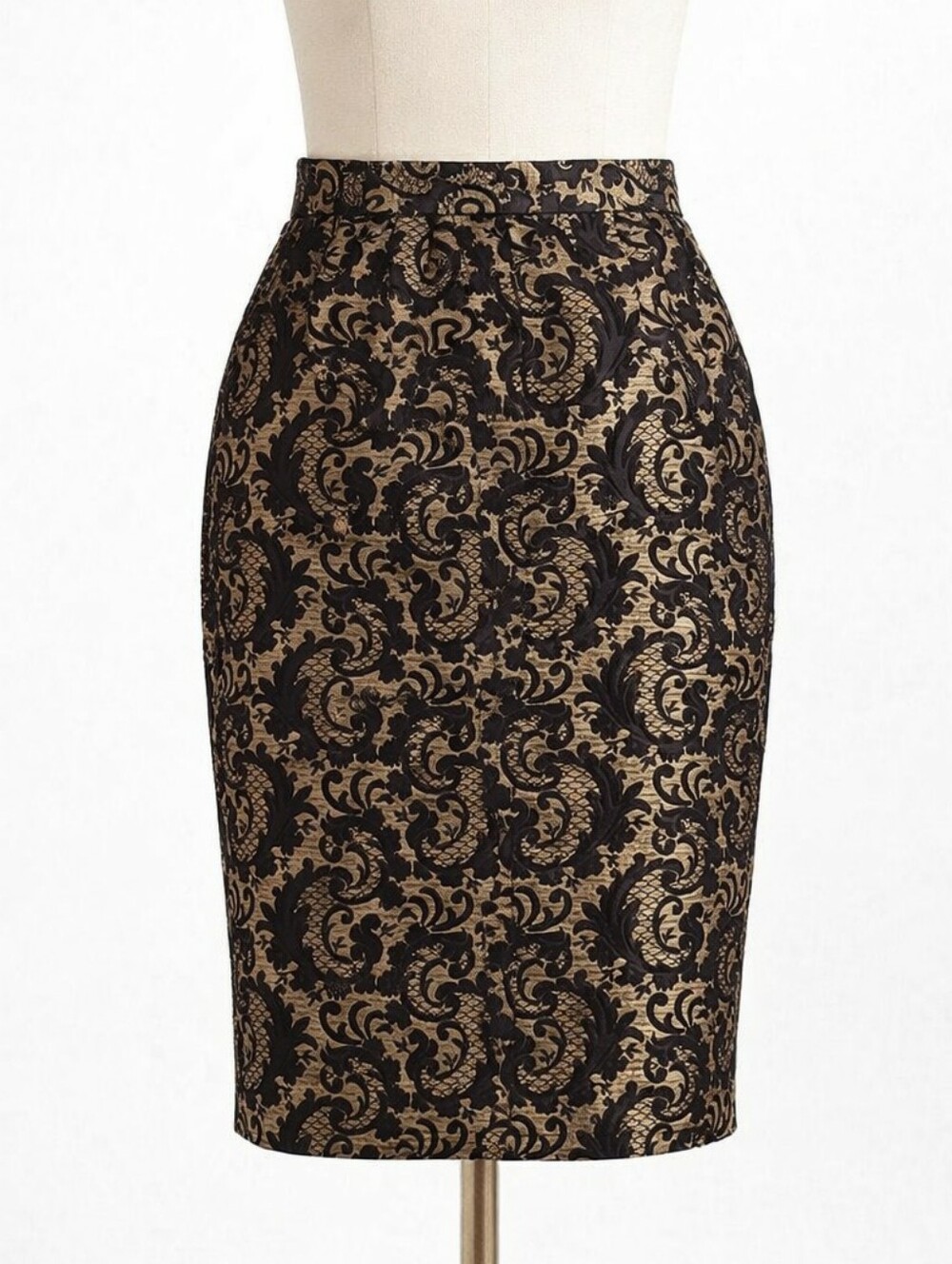 Worthington Gold Black Brocade Pencil Skirt | Size 12 | Formal Jacquard Baroque
